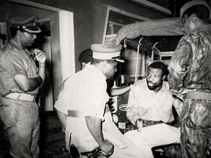 Nigerian officers discussing military strategy during the Nigerian Civil War
