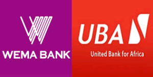 Nigerian banks ; UBA and Wema Bank debit cards placed side by side