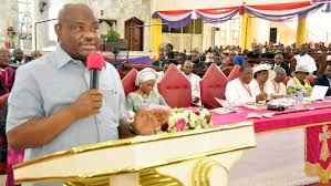 Nyesom Wike addressing congregation at Abuja church service